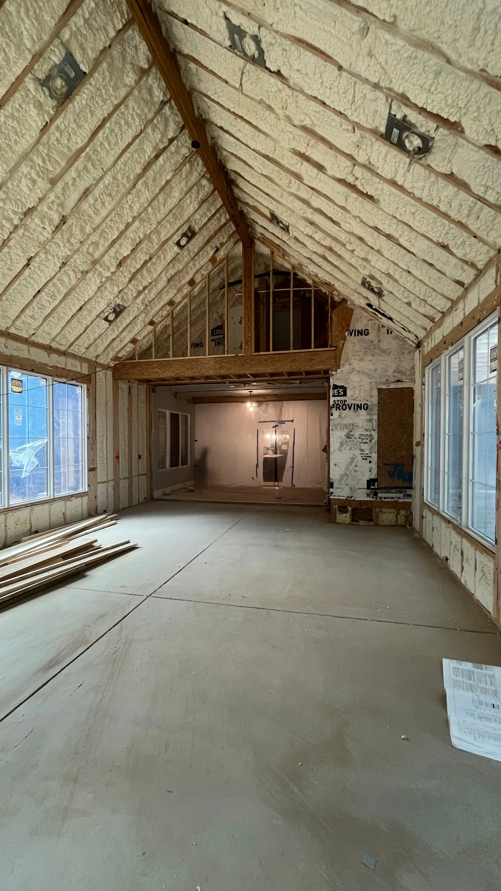 Vaulted ceiling framing of new great room addition — York County SC home expansion