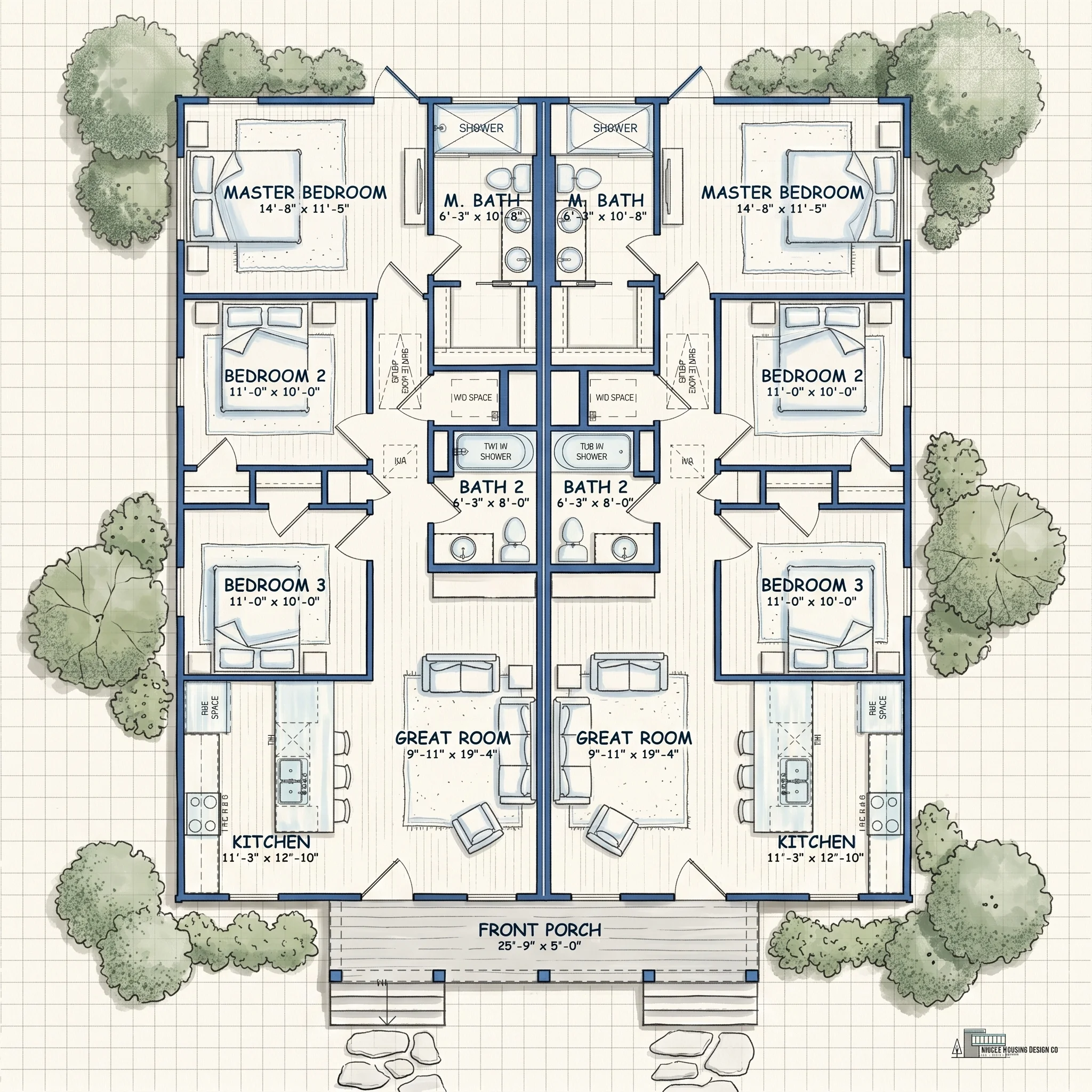 Floor plan of duplex for sale — City of York, SC, 3 bed / 2 bath per unit
