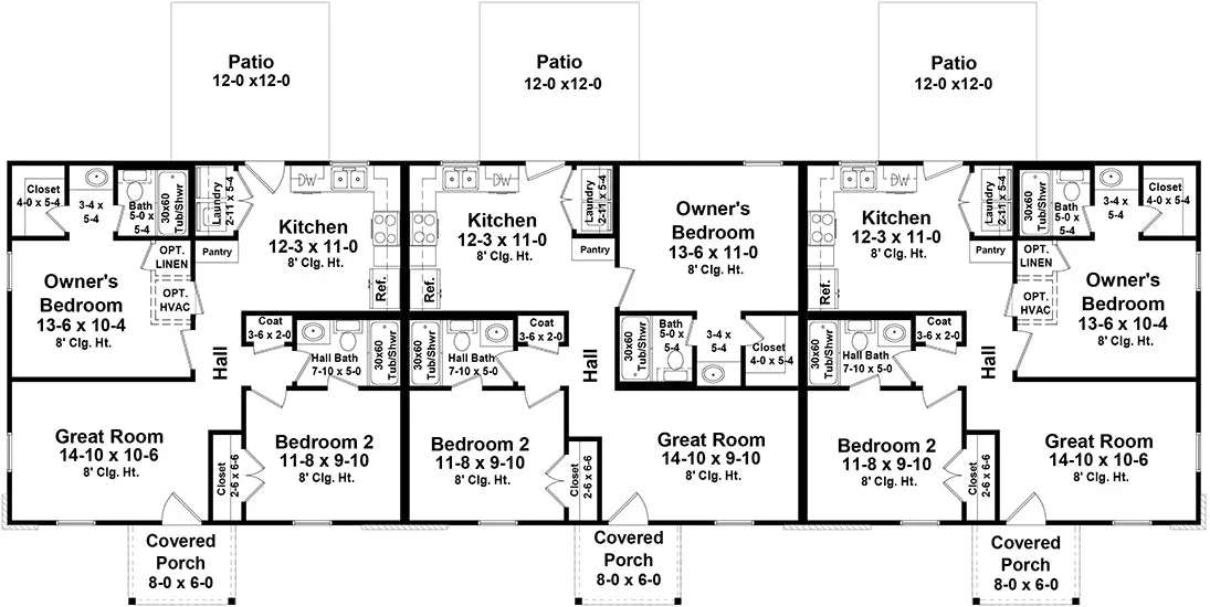 Floor plan of triplex — Clover, SC, 2 bed / 2 bath per unit
